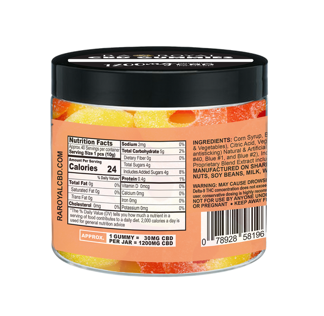 R.A. Royal Gummies: CBD Peach Ring Gummy Jar (1200 MG)