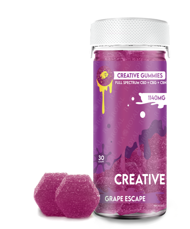 R.A. Royal Full Spectrum CBD+CBG+CBN 30CT Gummy Jar: Grape Escape (Creative)