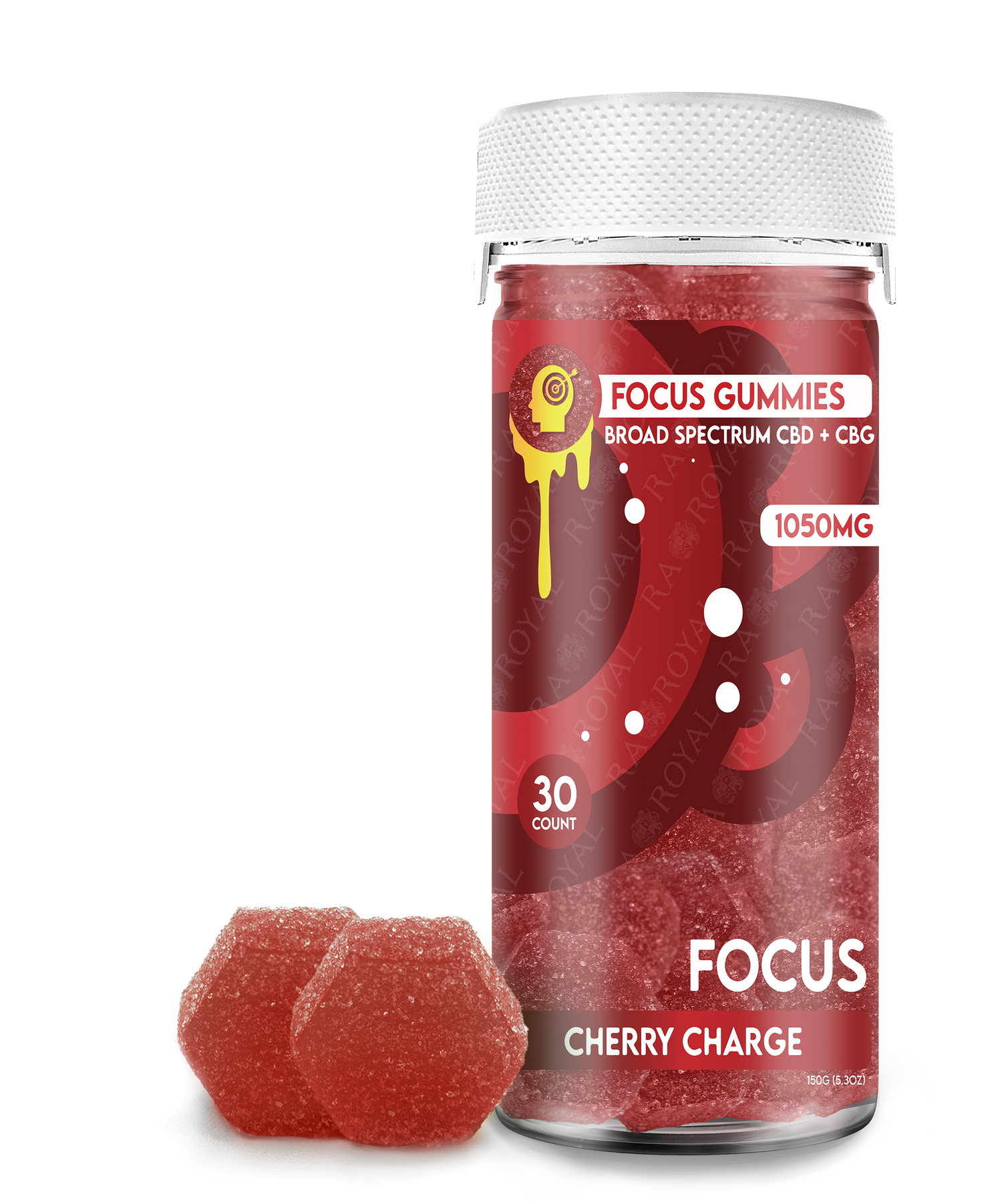 R.A. Royal Broad Spectrum CBD+CBG 30CT Gummy Jar: Cherry Charge (Focus)
