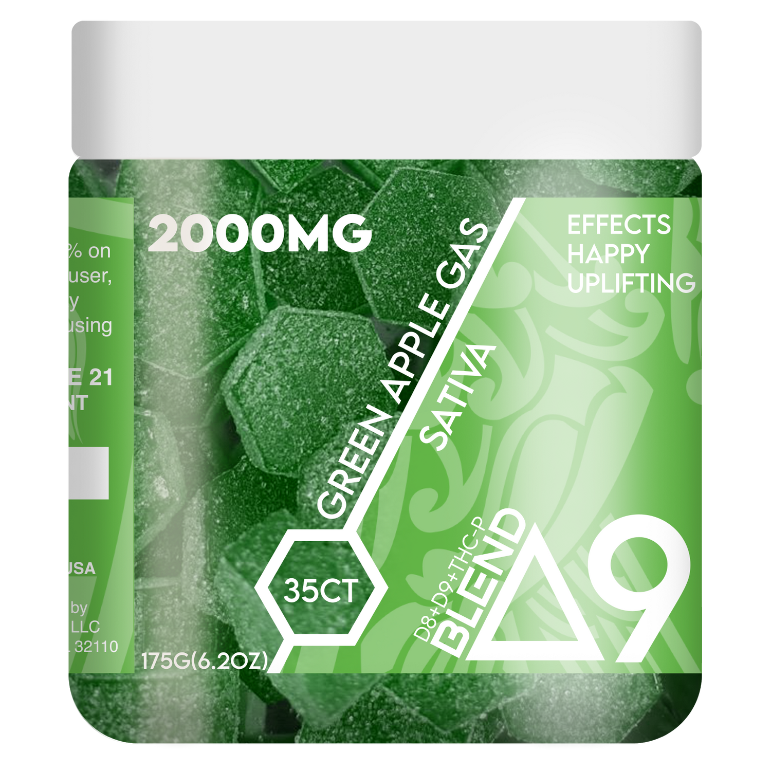 RA Royal 2000MG 35CT Delta 9 Blend Gummy Jar: Green Apple Gas (Sativa)