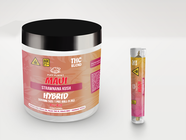 Puff Planet 12x1.5G THC Blend Preroll: Maui Strawnana Kush (Hybrid)