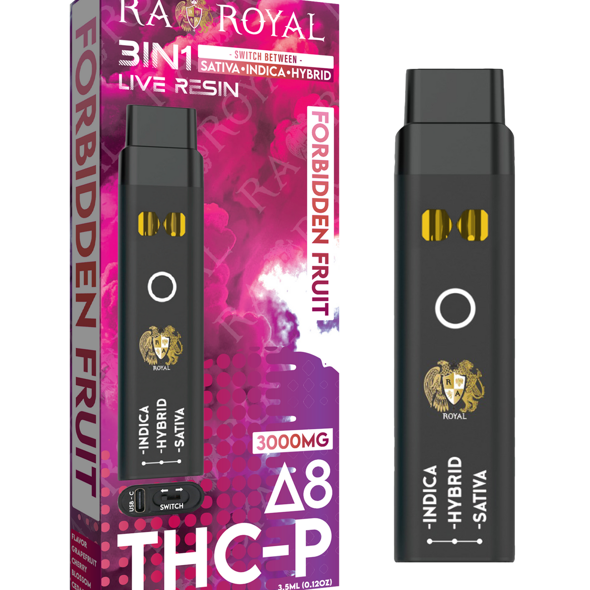 R.A. Royal Delta 8 + THC-P 3-in-1 Vape Forbidden Fruit | 3000MG Disposable RA Royal R.A. Royal Delta 8 + THC-P 3-in-1 Vape Forbidden Fruit | 3000MG Disposable RA Royal