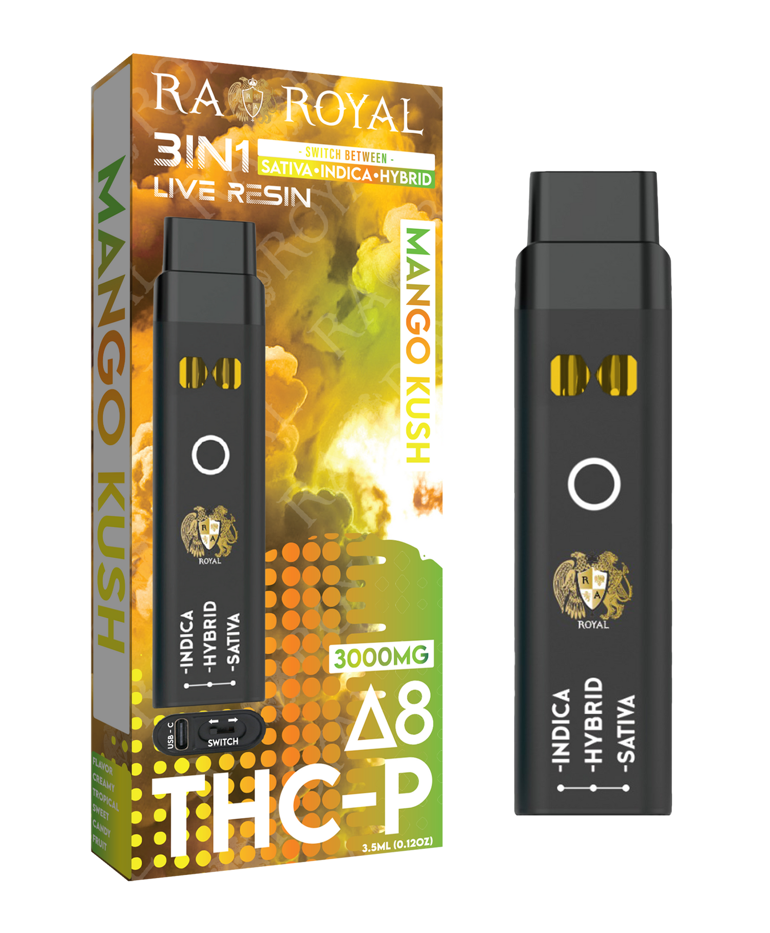 Delta 8 + THC-P Three-In-One Disposable Vape: Mango Kush (3000MG)
