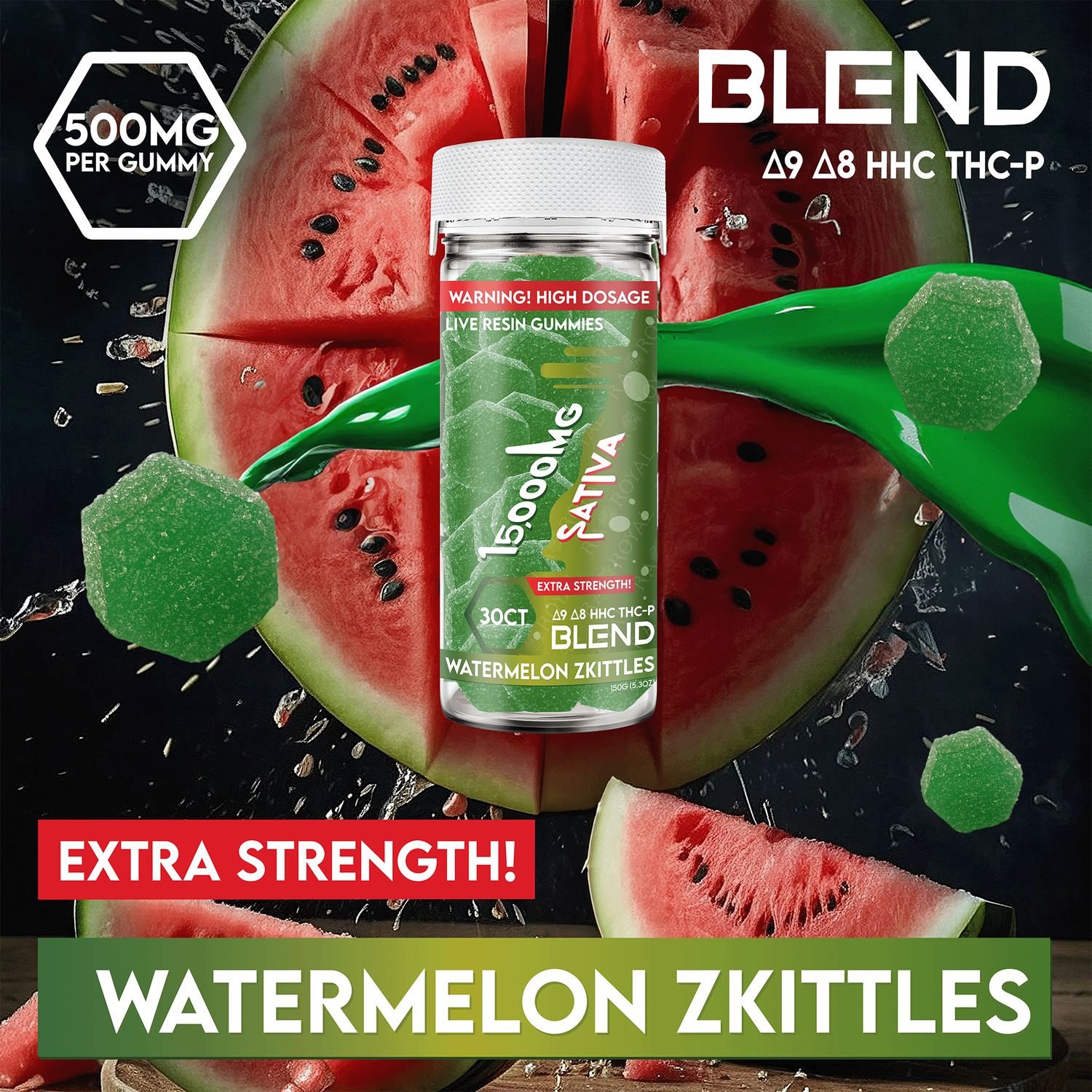 R.A. Royal 15,000MG Blend Watermelon Zkittles Sativa Gummies