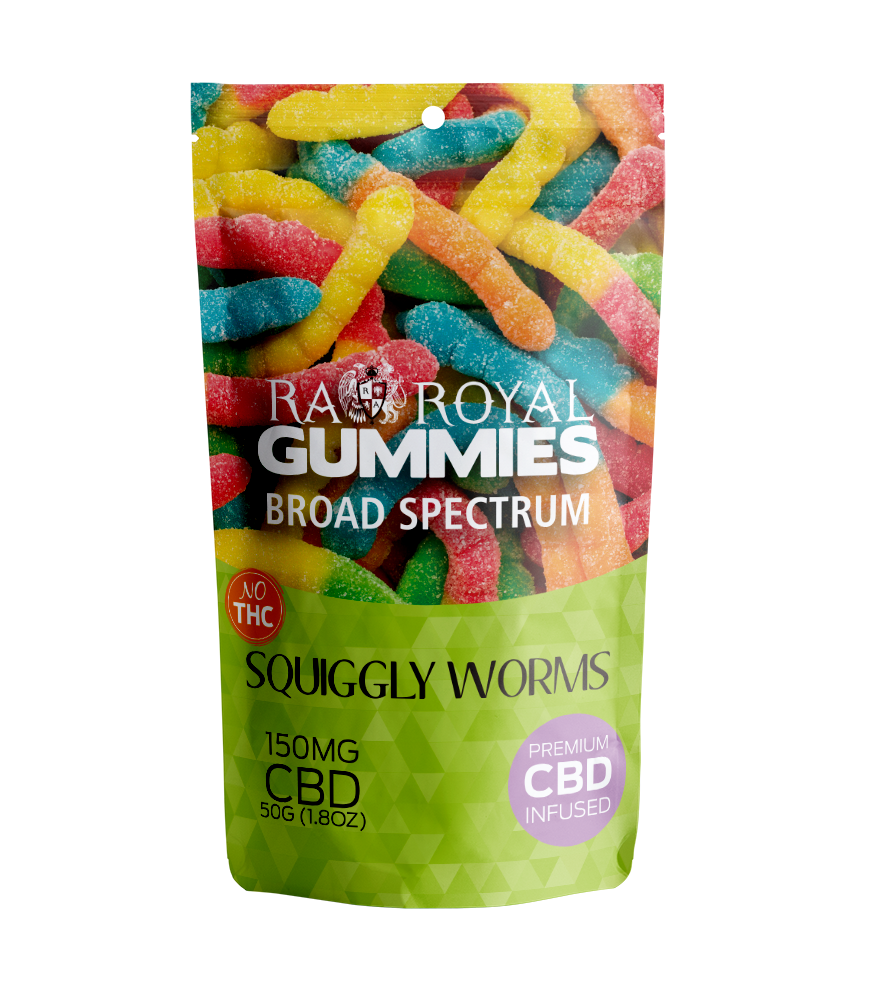 R.A. Royal Gummies: Broad Spectrum CBD Squiggly Worms Gummy Pouch (150MG)
