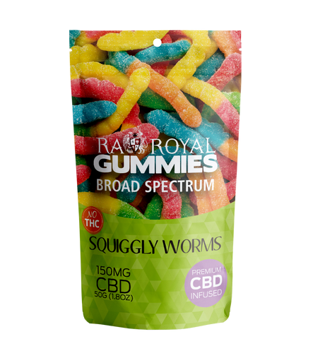 R.A. Royal Gummies: Broad Spectrum CBD Squiggly Worms Gummy Pouch (150MG)