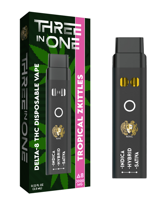 Delta-8 Three-in-One Disposable Vape: Tropical Zkittles (3000 MG)