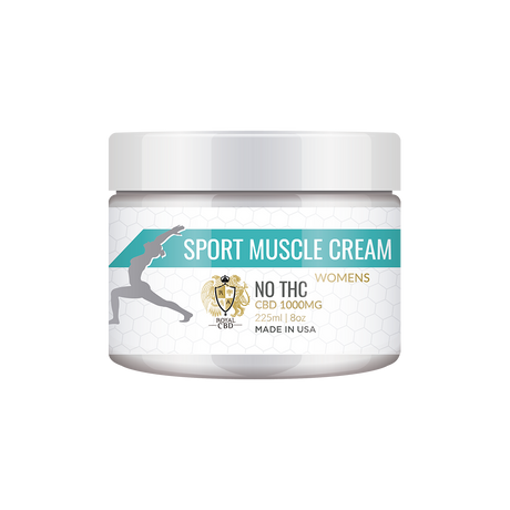 A white, glossy jar of R.A. Royal CBD muscle cream.