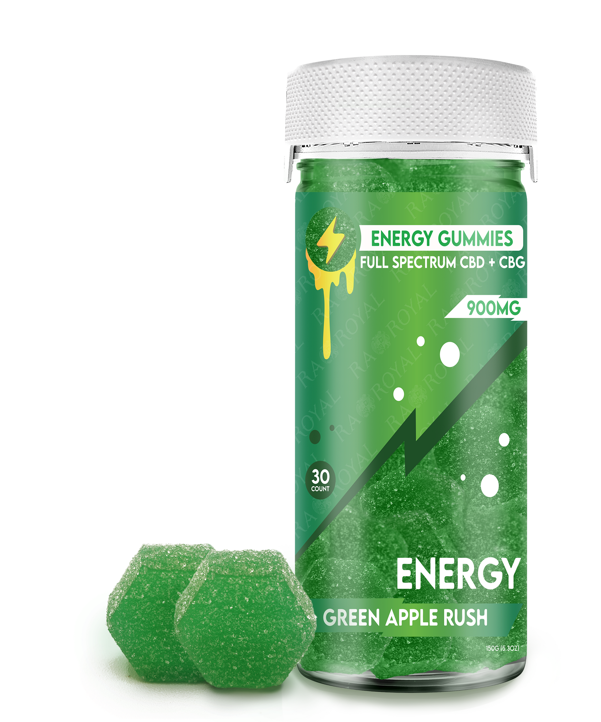 R.A. Royal Full Spectrum CBD+CBG 30CT Gummy Jar - Green Apple Rush
