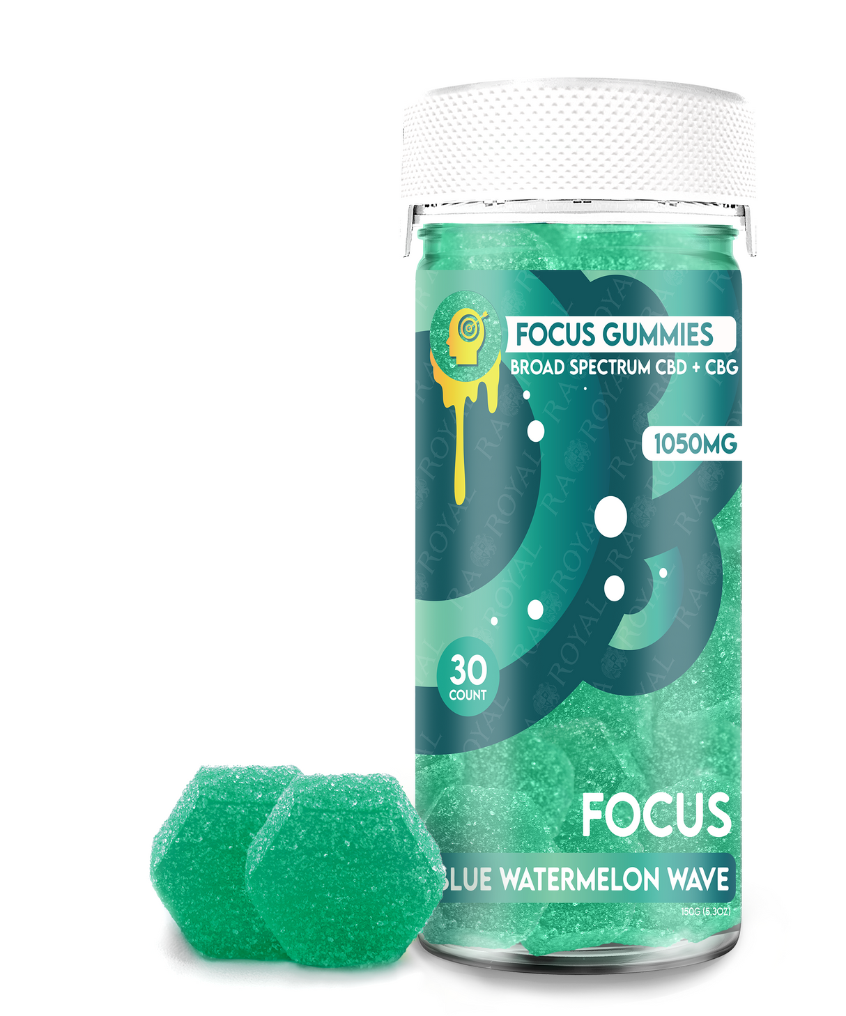 Broad Spectrum CBD+CBG 30CT Gummy Jar: Blue Watermelon Wave (Focus)