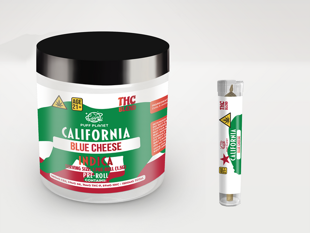 Puff Planet 12x1.5G THC Blend Preroll: California Blue Cheese (Indica)