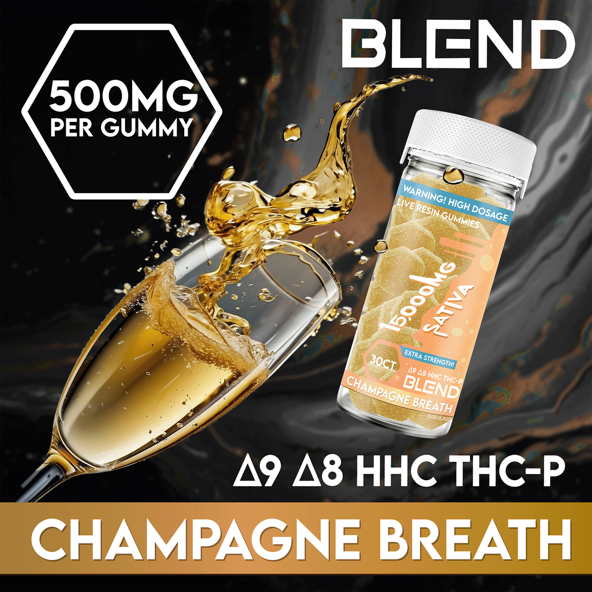 Blend 15,000MG 30CT Gummy Jar: Champagne Breath (Sativa)