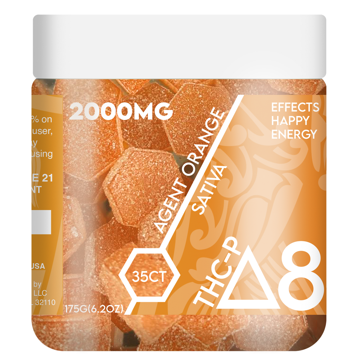 RA Royal 2000MG 35CT Delta 8 + THC-P Gummy Jar: Agent Orange (Sativa)