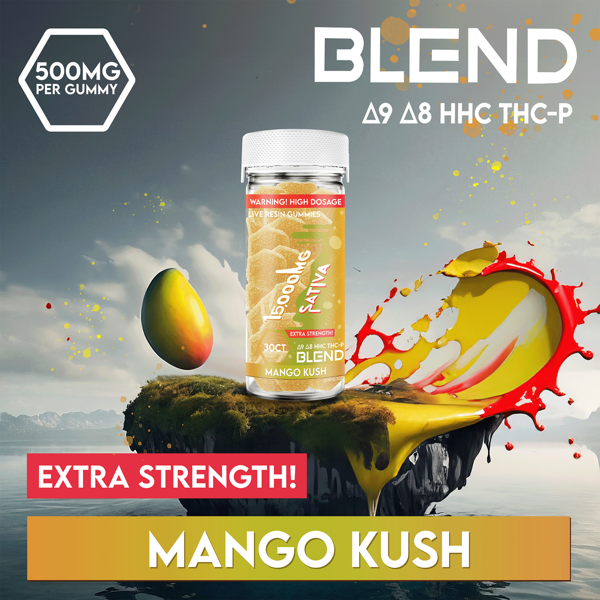 Blend 15,000MG 30CT Gummy Jar: Mango Kush (Sativa)