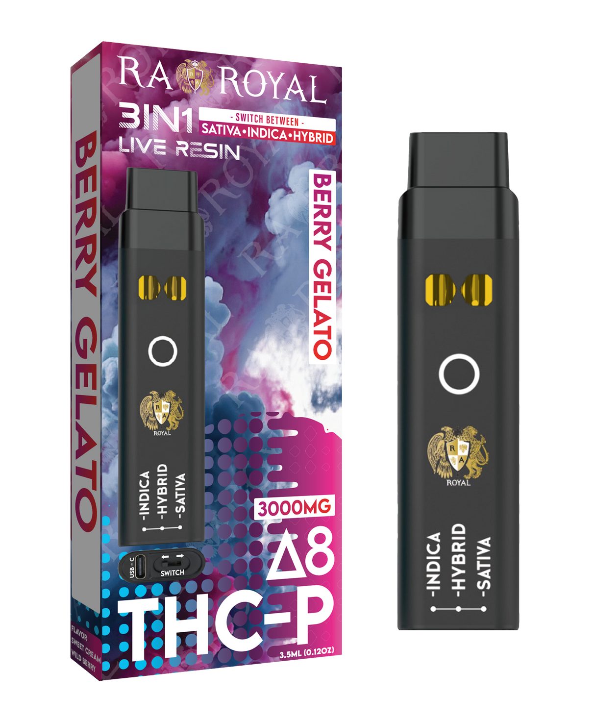 Delta 8 + THC-P Three-In-One Disposable Vape: Berry Gelato (3000MG)