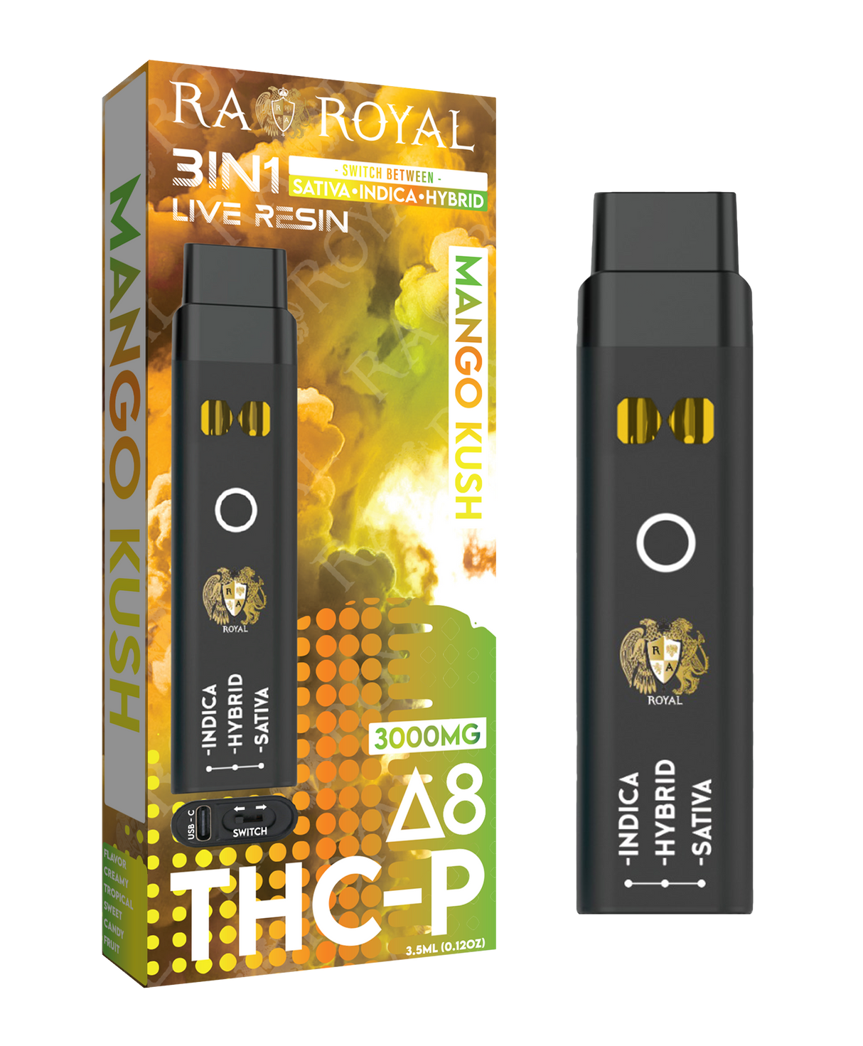 Delta 8 + THC-P Three-In-One Disposable Vape: Mango Kush (3000MG)