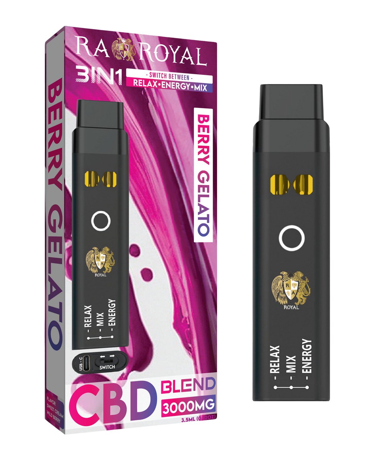 CBD+ Three-in-One Disposable Vape: Berry Gelato (2500 MG)