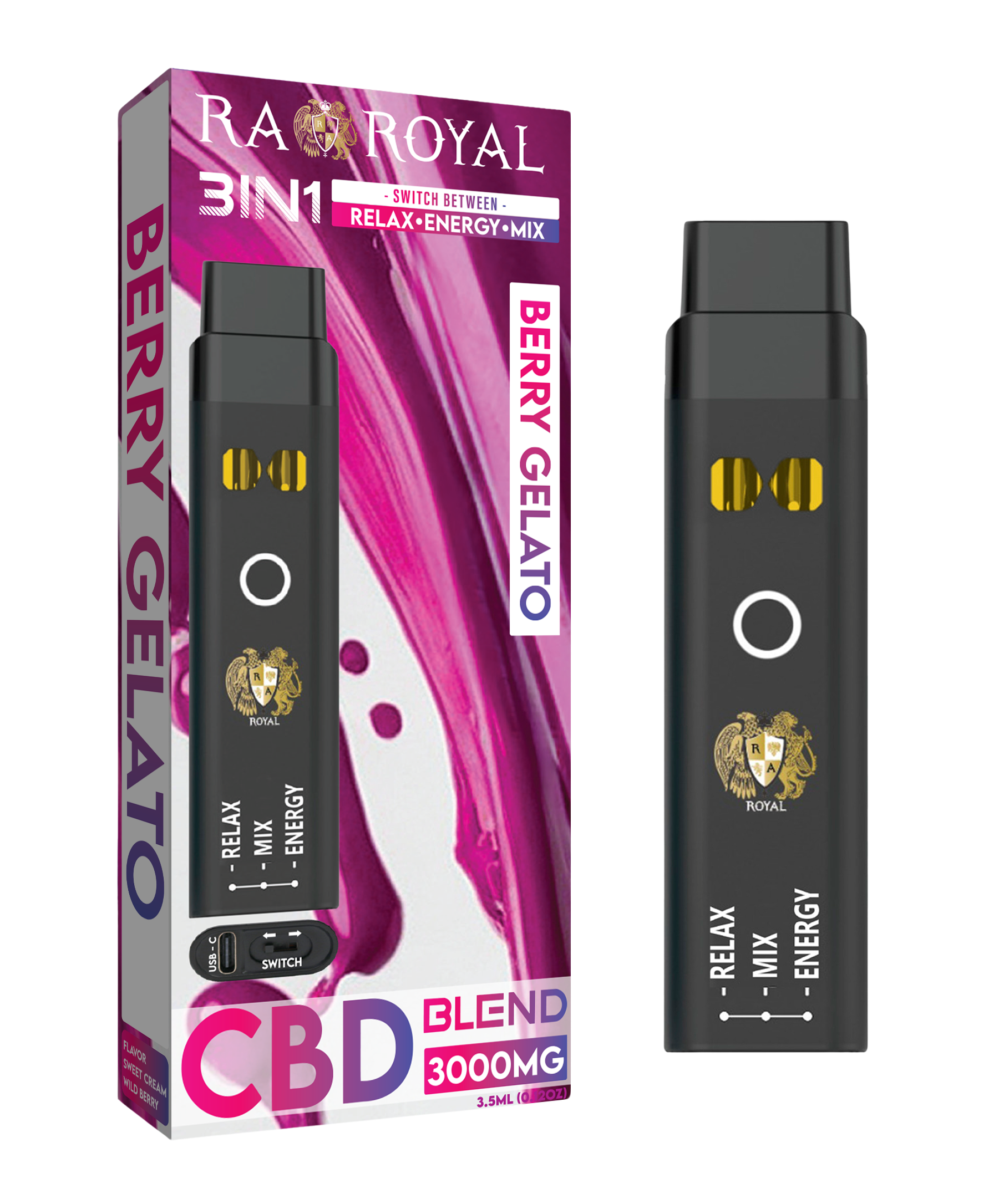 R.A. Royal CBD+ 3-in-1 Disposable Vape  Berry Gelato 2500MG | CBD, CBG,  CBN  RA Royal