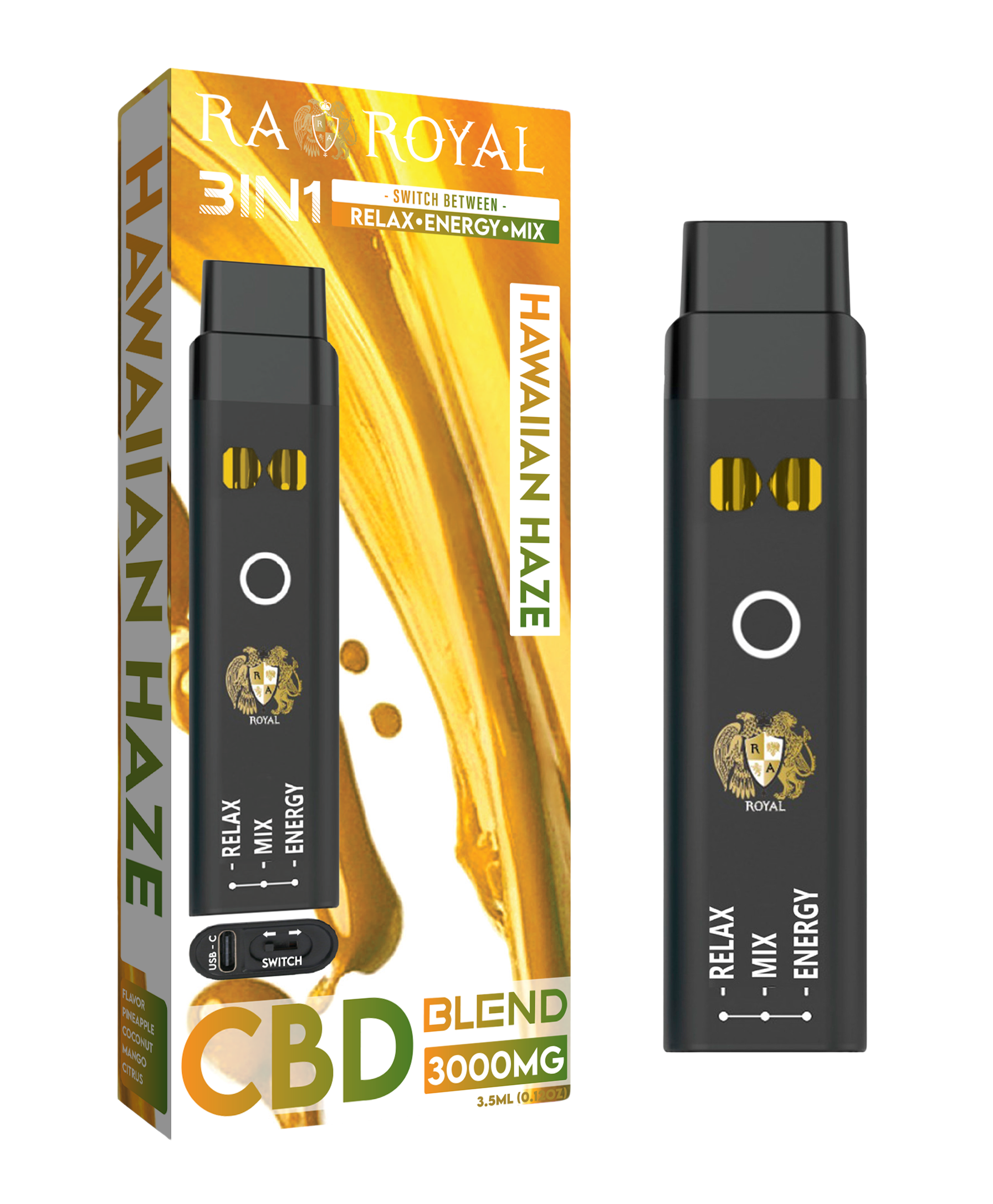 R.A. Royal CBD+ 3-in-1 Vape Hawaiian Haze (2500MG) | Relax, Mix, Energize RA Royal R.A. Royal CBD+ 3-in-1 Vape Hawaiian Haze (2500MG) | Relax, Mix, Energize RA Royal
