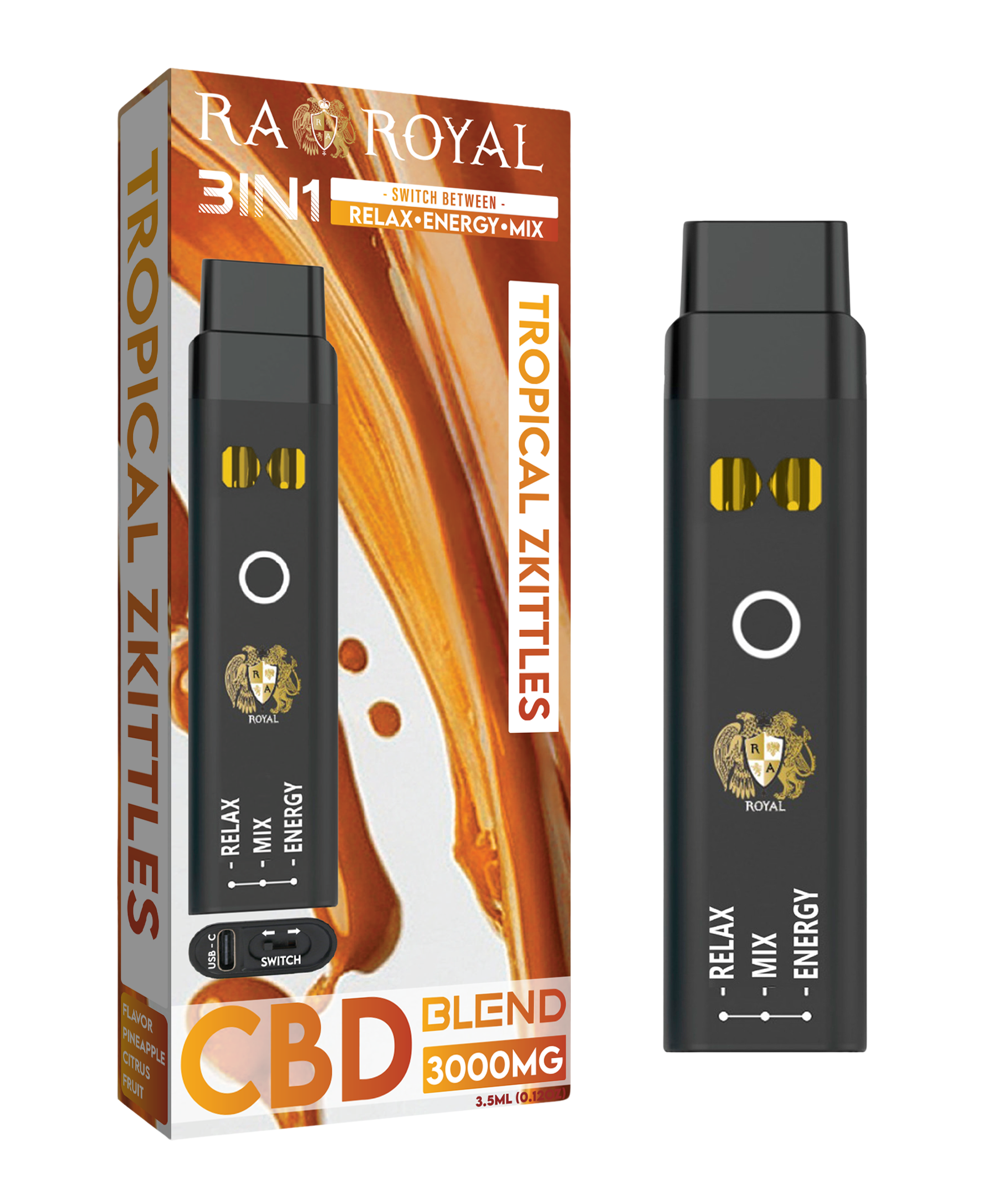 R.A. Royal CBD+ 3-in-1 Vape Tropical Zkittles | 2500MG Broad Spectrum  RA  Royal