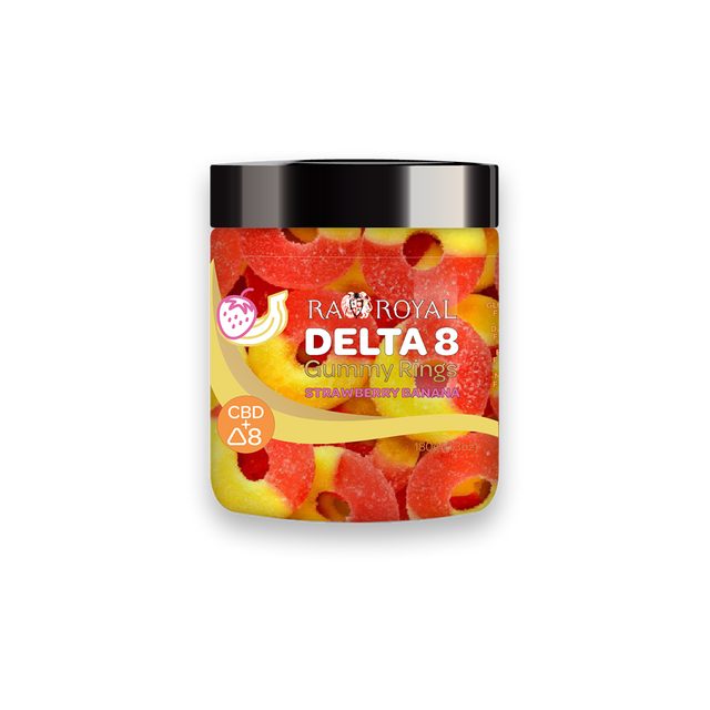 Our Delta-8 with CBD Strawberry Banana Gummies.