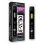 An image of our Delta-8 Blackberry Kush Vape. It is a black device with the R.A. Royal name and logo printed on it in white. Its chamber holds golden D8 distillate.